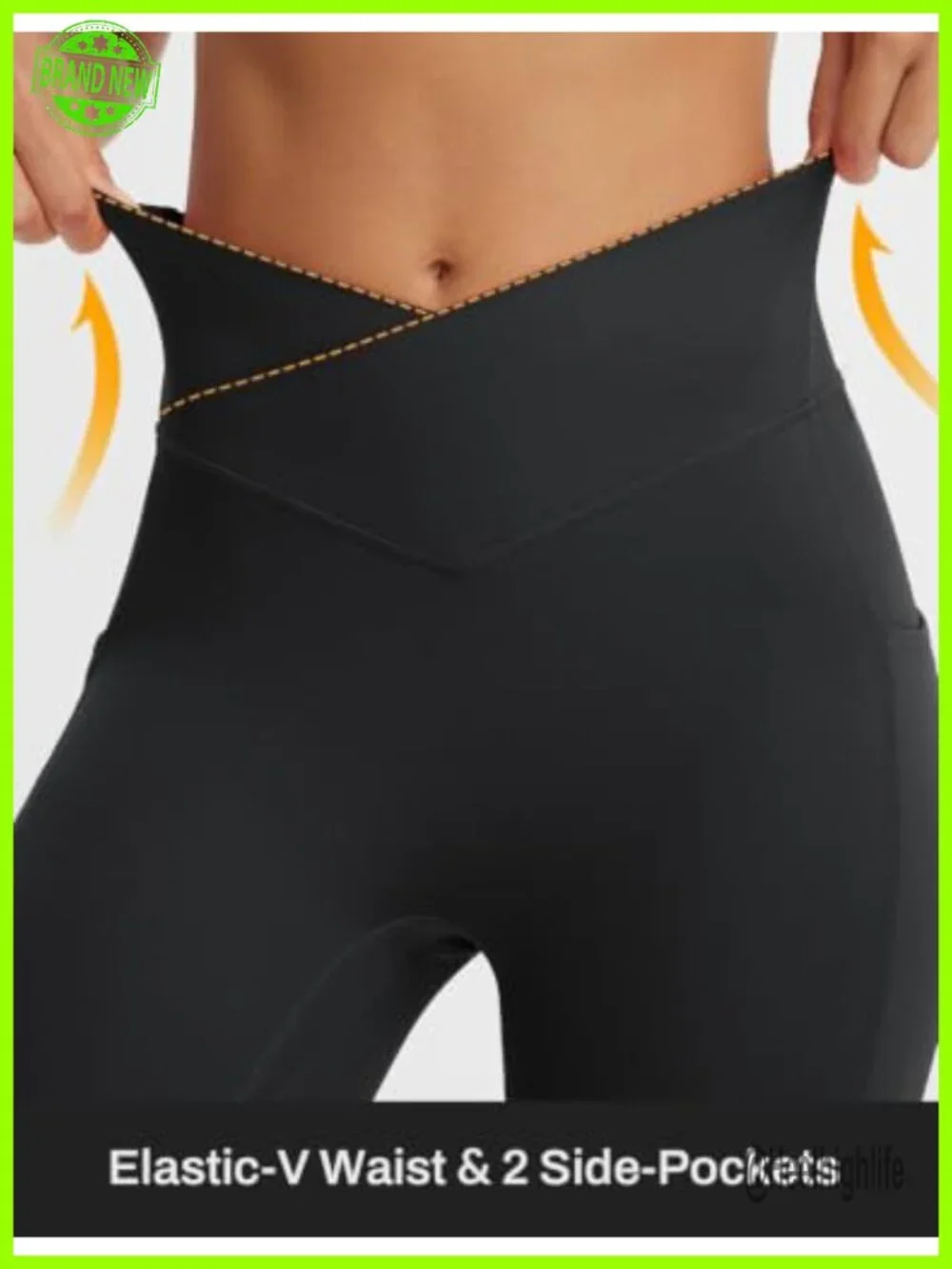 Women's High Waist Capri Leggings with Pockets V Waistband